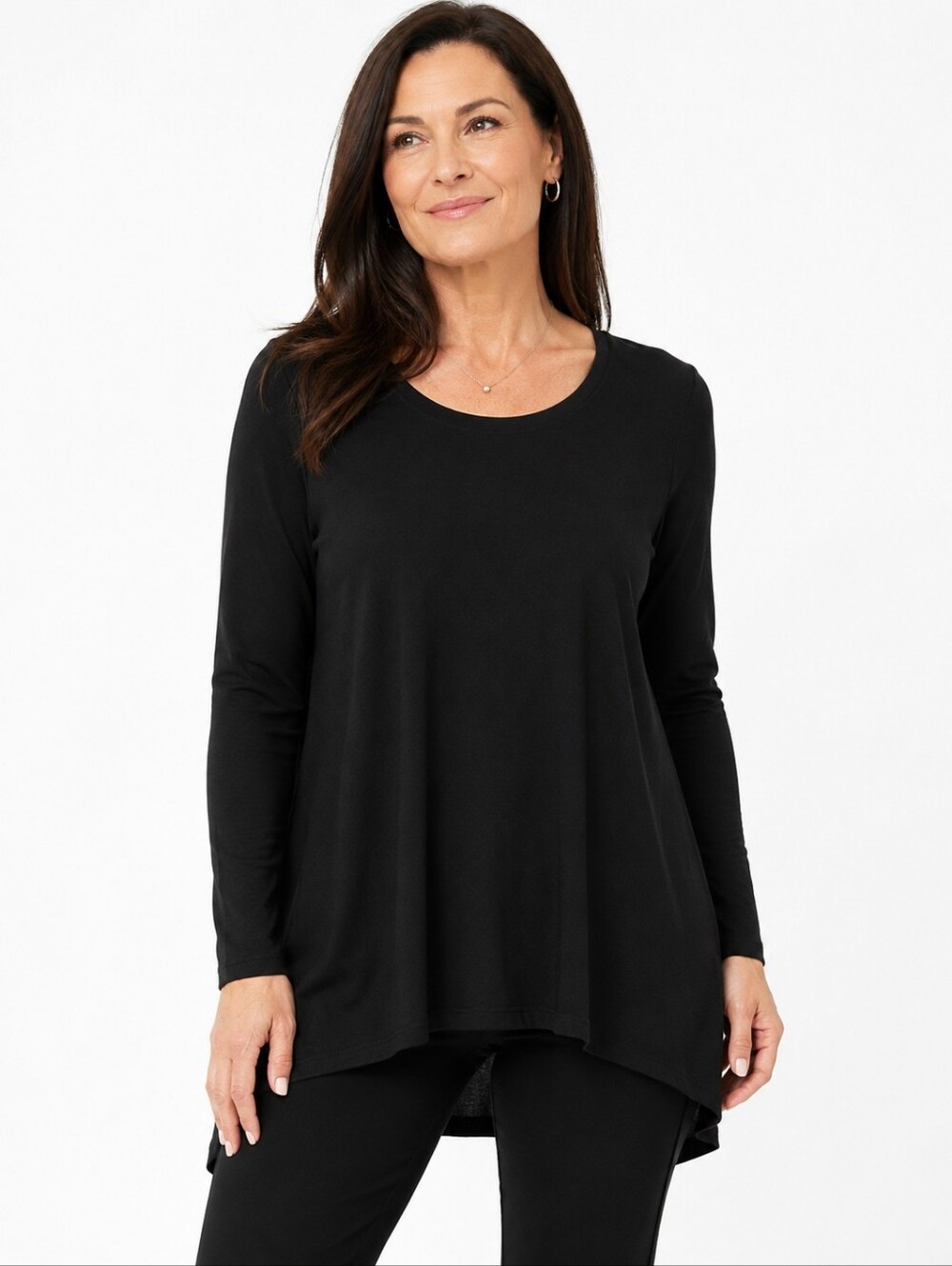 Eileen Fisher Black Long Sleeve Swing Tunic Top Women’s Medium Minimalist Stretc